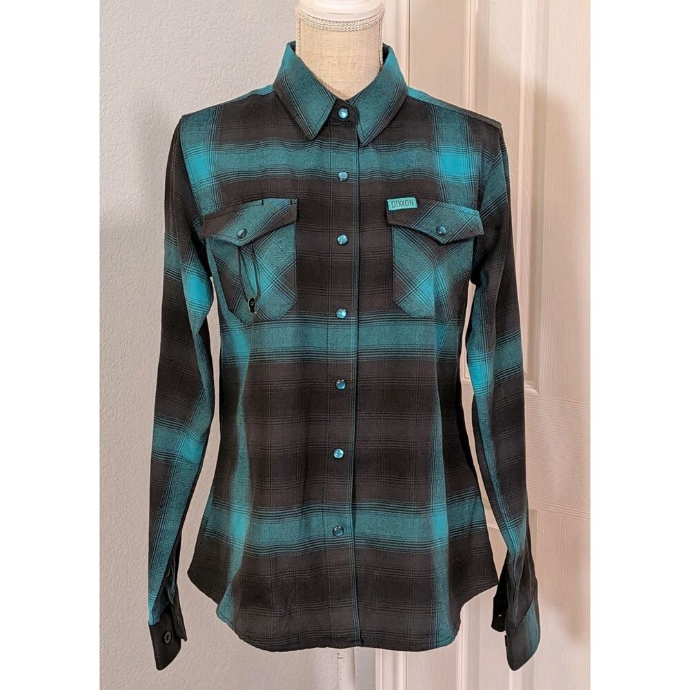 Dixxon Women's Long Sleeve Flannel Shirt Size Medium, The Crusher, Teal Black